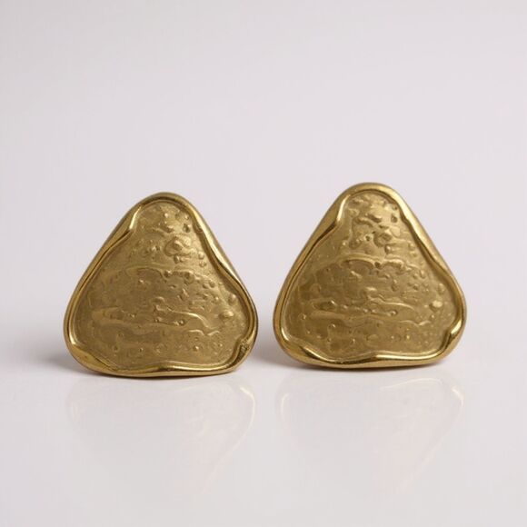 Vintage Gold Tone Triangle Statement Earrings - Picture 1 of 6